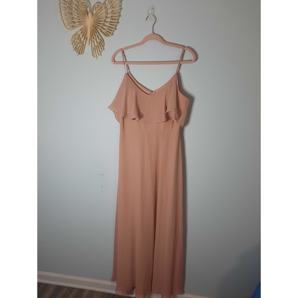 Birdy Grey Jan Chiffon Cold Shoulder Ruffle Maxi Dress Dusty Rose Large